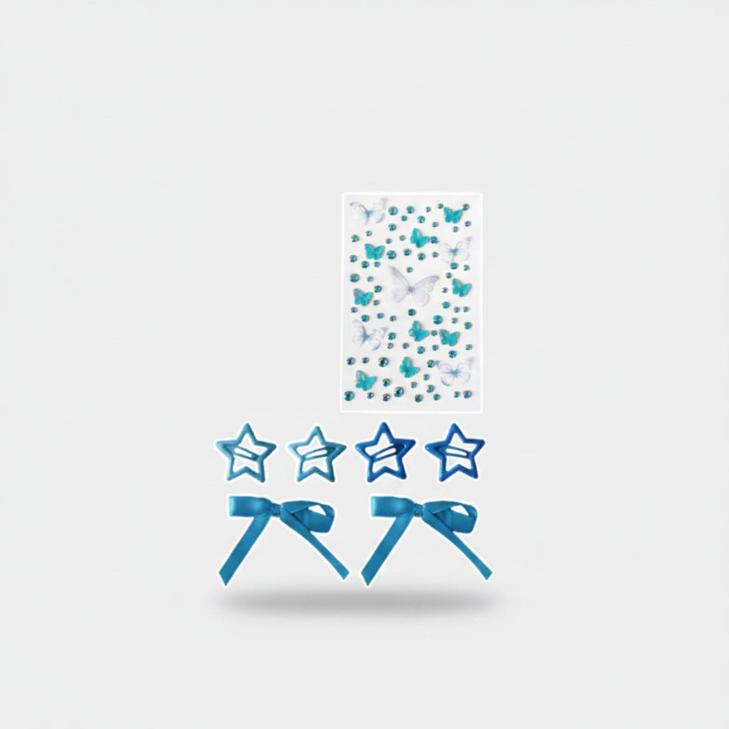 Butterfly & Star Hair Clip Set Blue