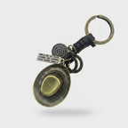 Vintage Brass Oval Charm Keyring With Black Leather Wrap