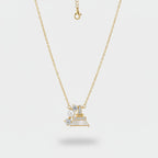 Gold Pearl and Rhinestone Bell Charm Necklace