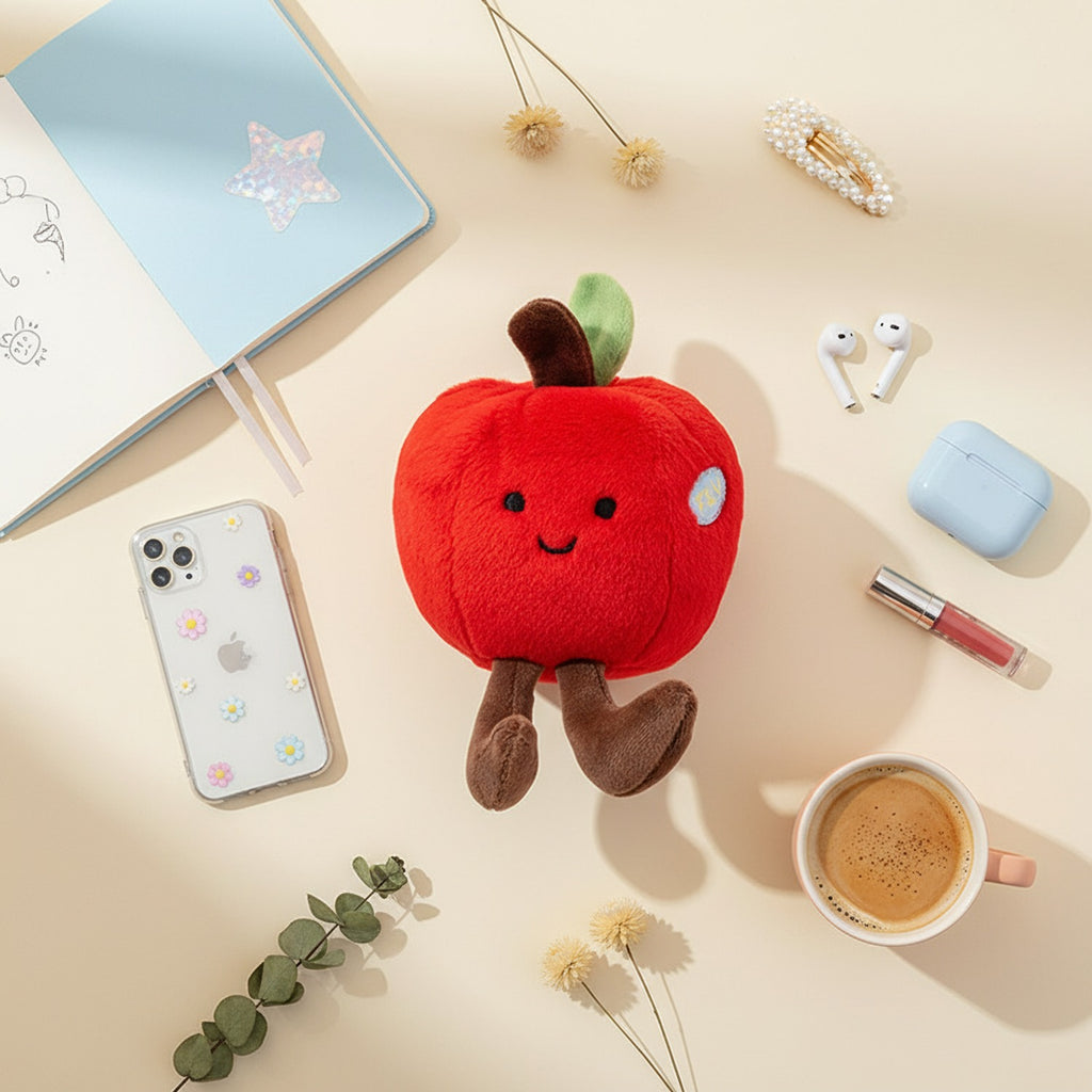Red Apple Plush Toy With Leaf Charm