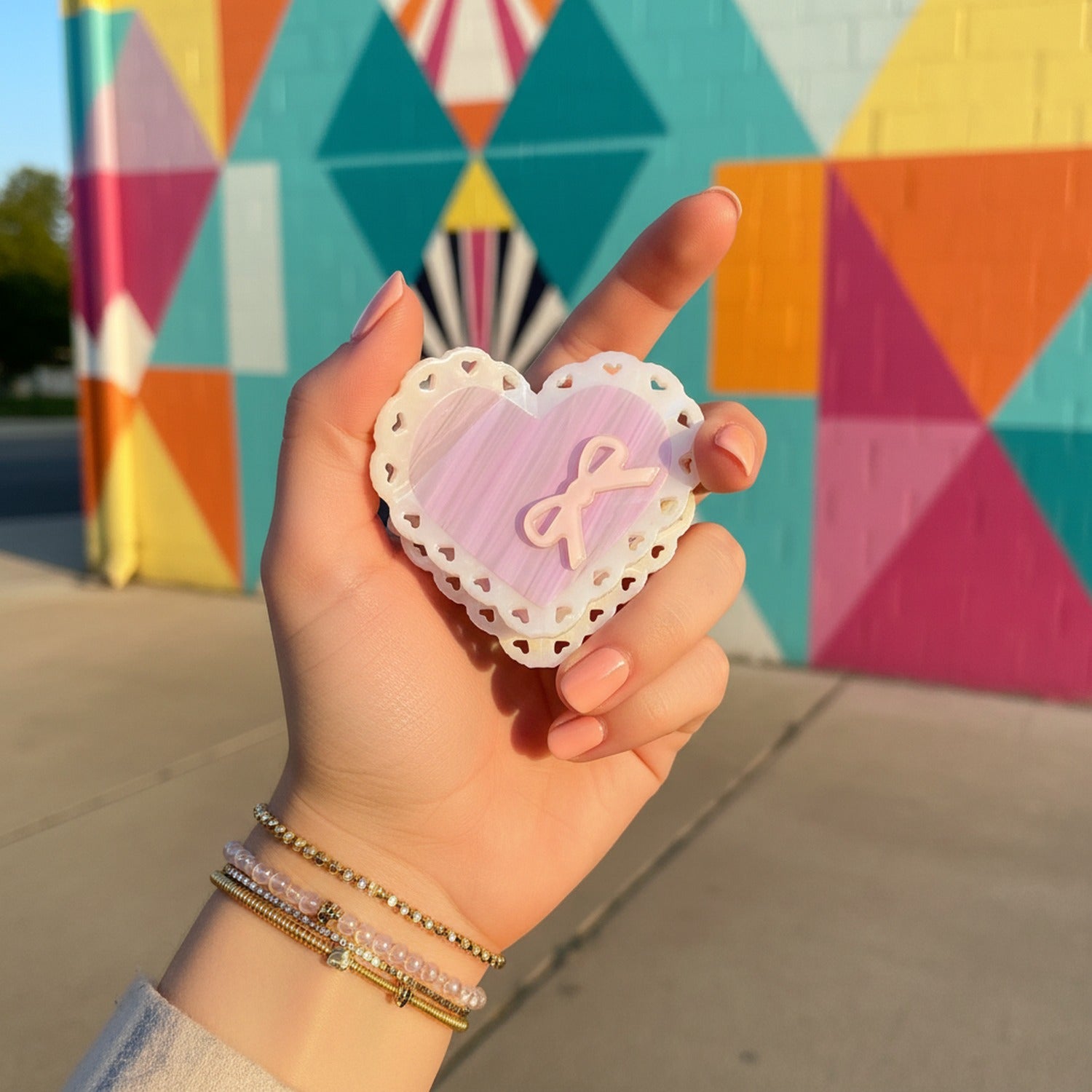 Heart-Shaped Hair Claw With Ribbon Charm