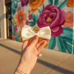 Cream Pearl Charm Bow Hair Claw