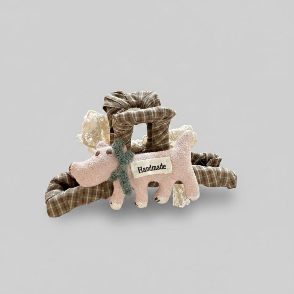Pink Fuzzy Cat Hair Claw With Ribbon Bow