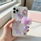 Purple Acrylic Keyring With Beaded Chain And Bow Charm