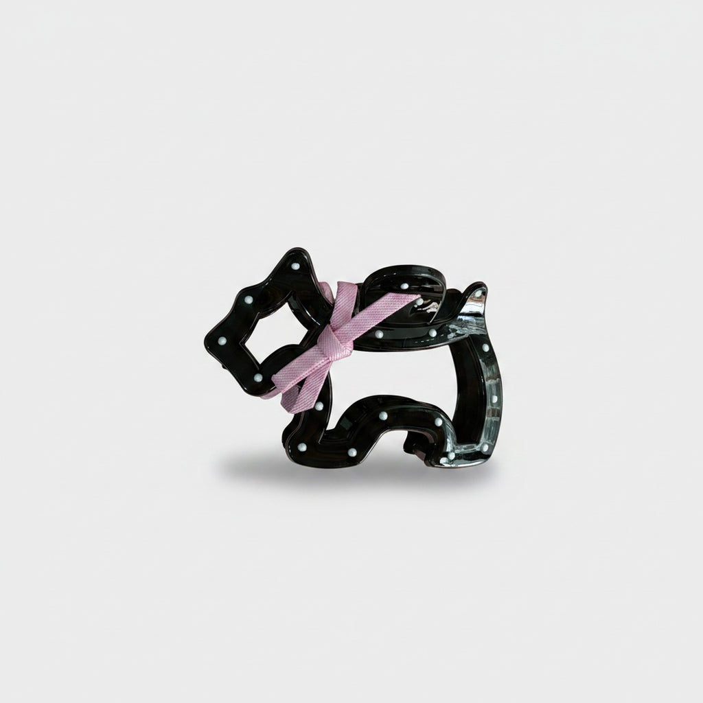 Black Metal Hair Claw With Pink Ribbon Bow