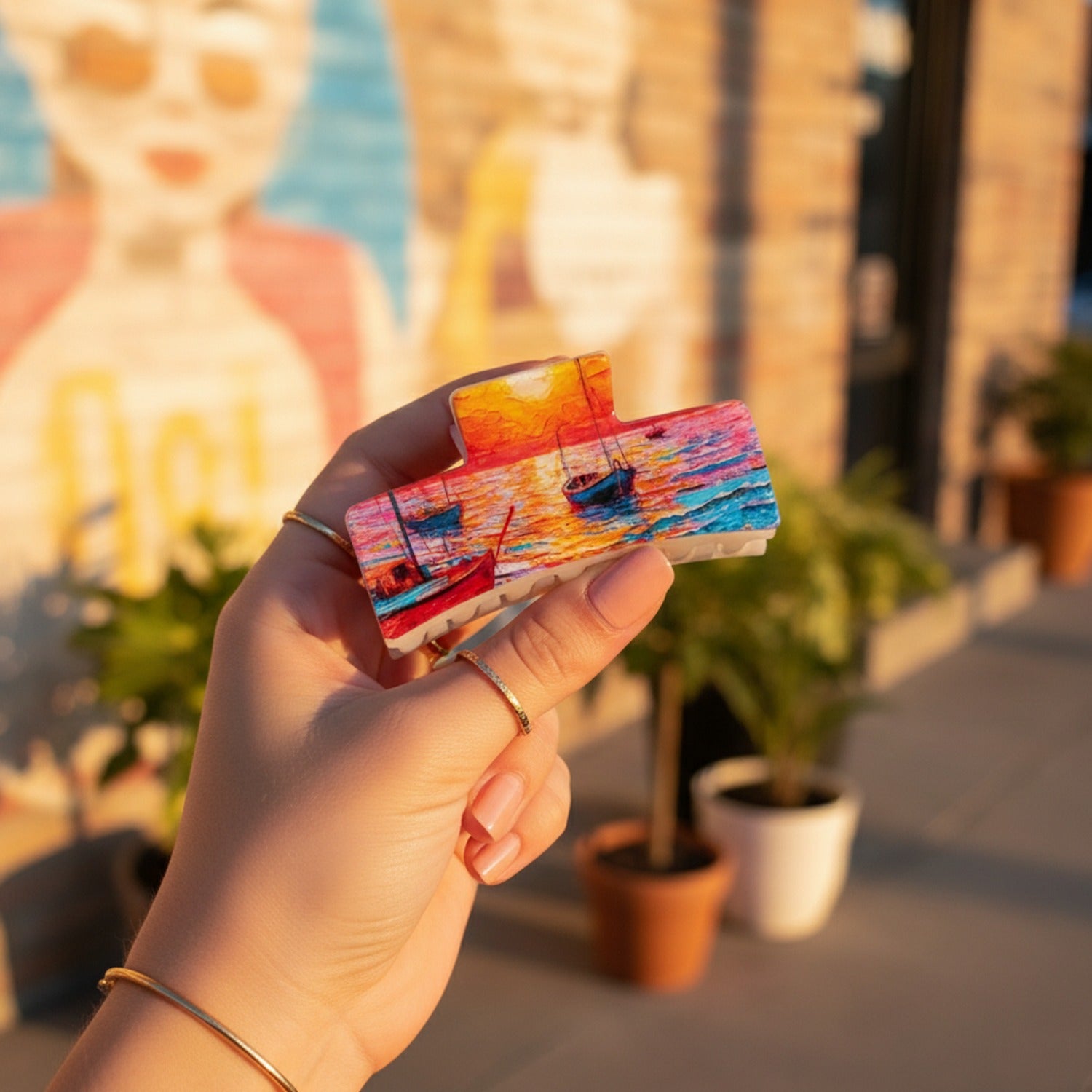 Colorful Sunset Boat Ocean Hair Claw Clip