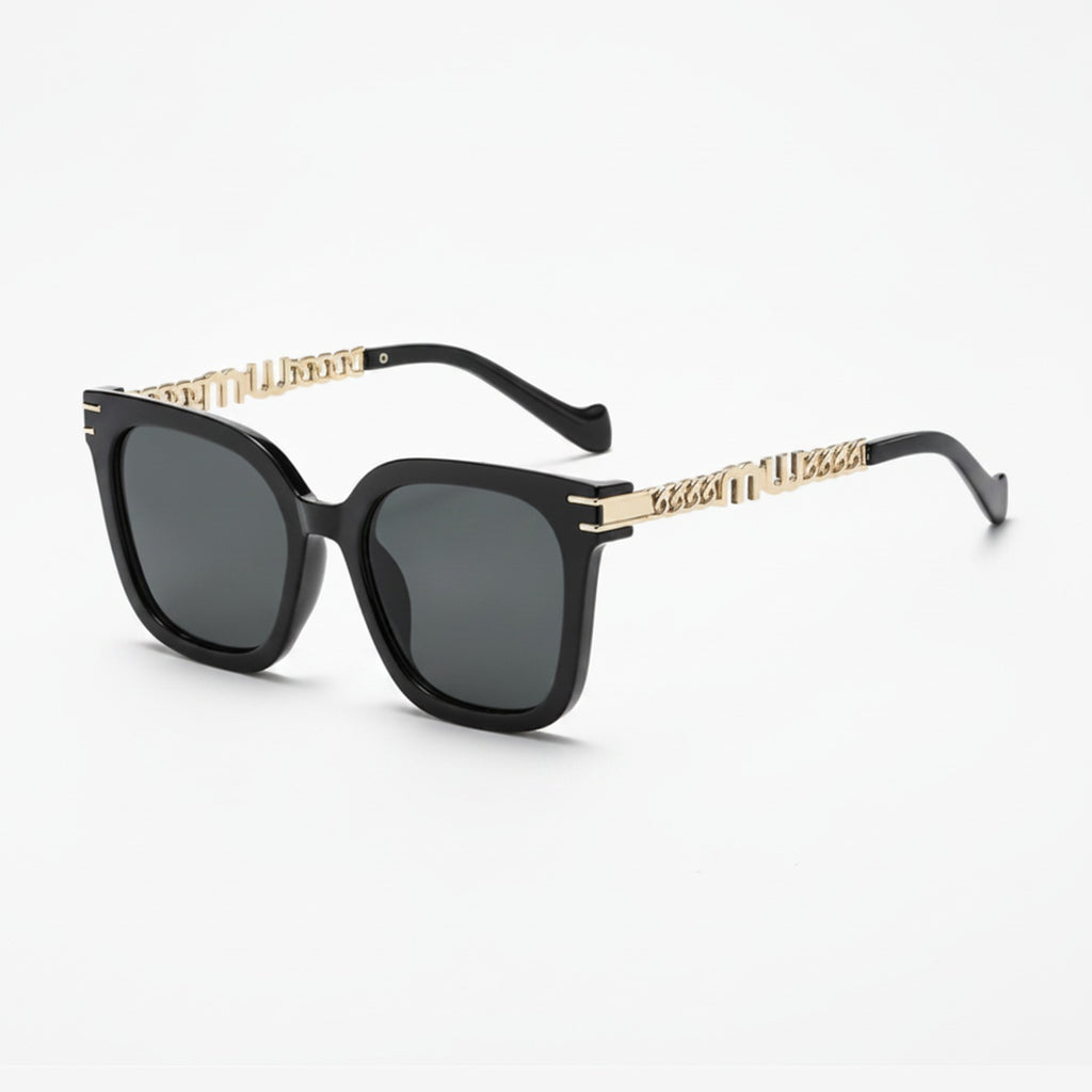 Square Sunglasses With Detail Arms - Black Frame Gray Lens – eyewear (view 1)