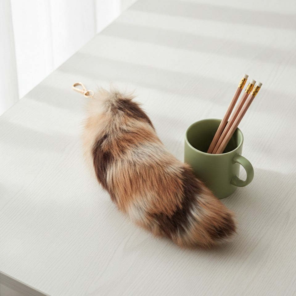 Fluffy Faux Fur Tail Keychain - Calico