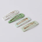 Le Ting Printed Snap Hair Clip Set - Green Stripe & Bunny – hair accessories (view 1)