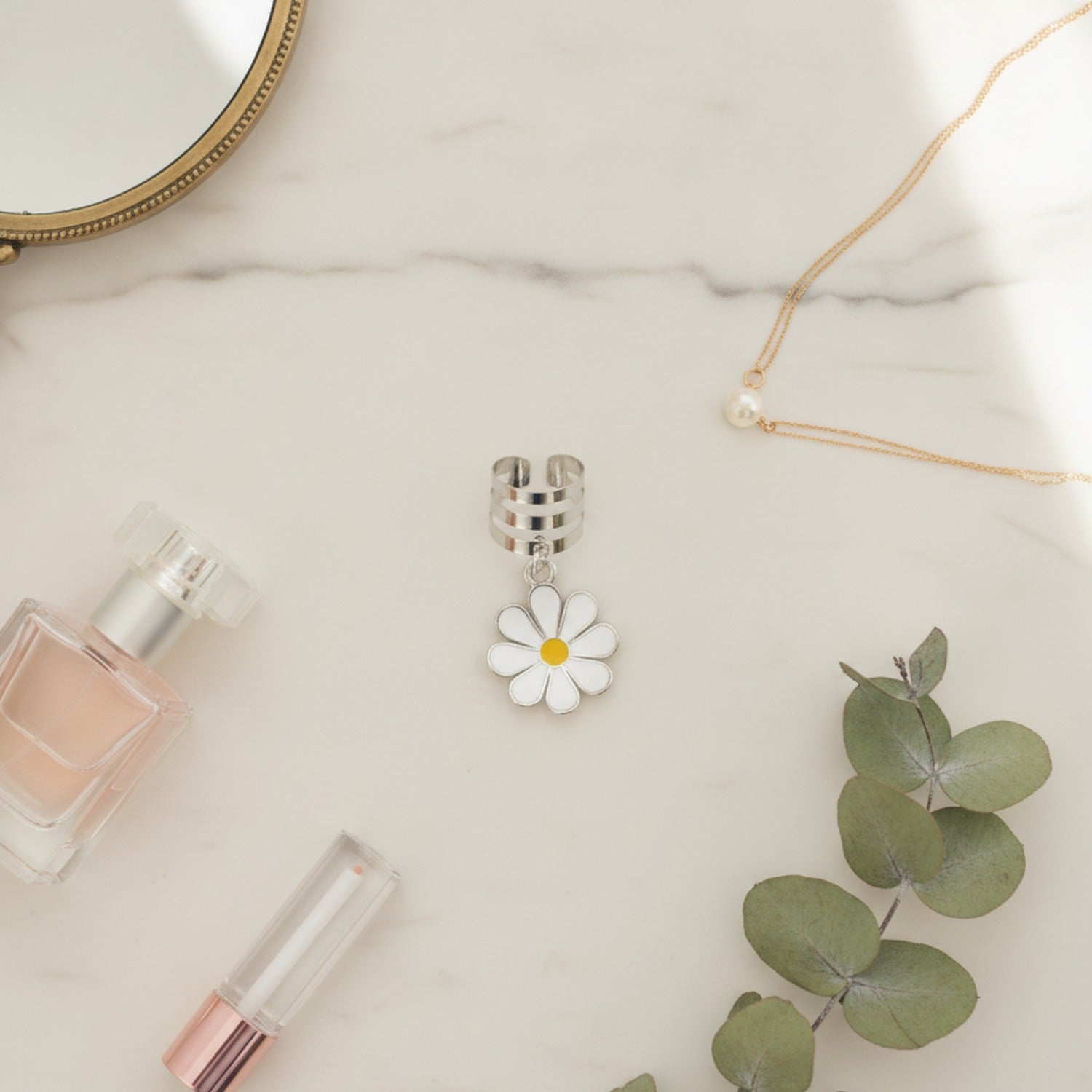 Daisy Charm Hair Clip Set Silver