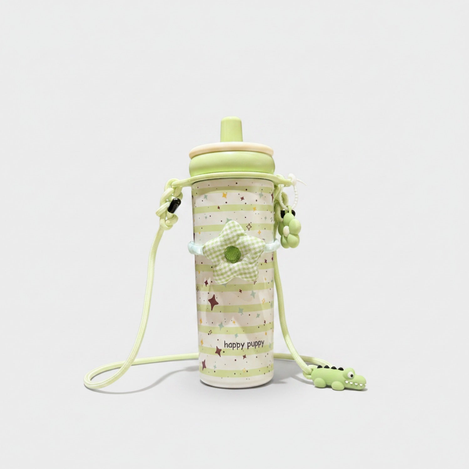 Pastel Green Star Print Insulated Tumbler With Charm Strap