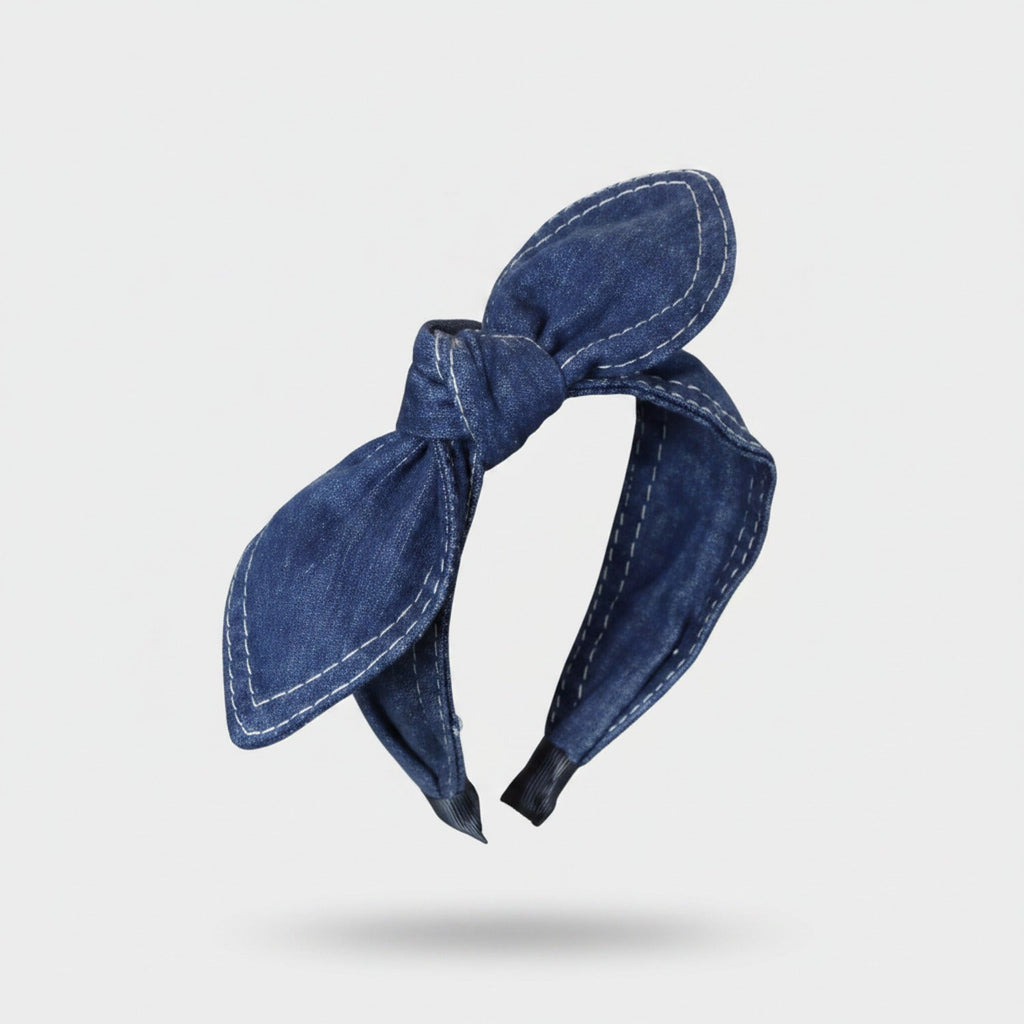 Denim Bunny Ear Knot Headband - Dark Denim