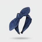 Denim Bunny Ear Knot Headband - Dark Denim
