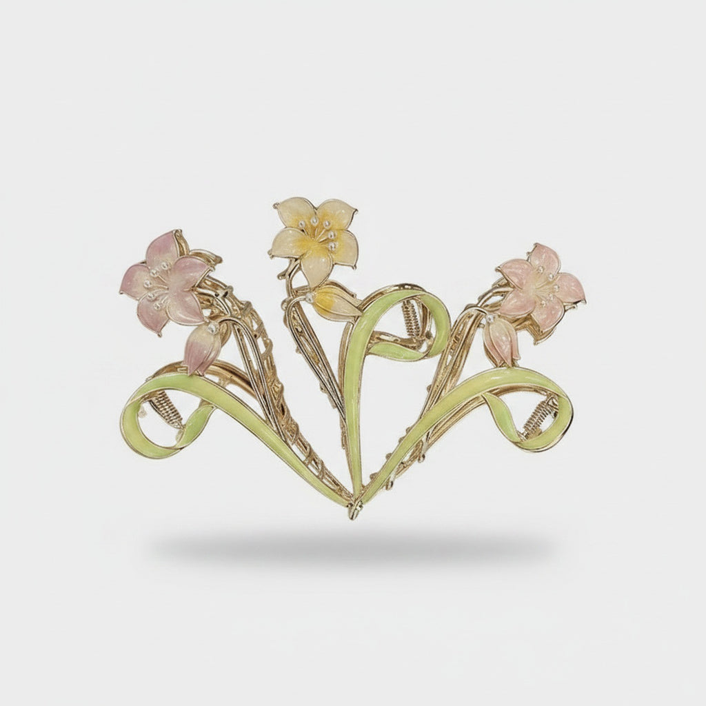 Floral Pearl Hair Claw Clip Gold
