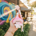 Pink Mushroom Plush Phone Charm With Ribbon Strap