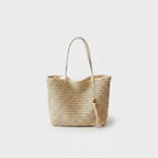 Woven Straw Tote Bag With Tassel Detail
