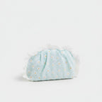 Light Blue Daisy Floral Ruched Cosmetic Bag