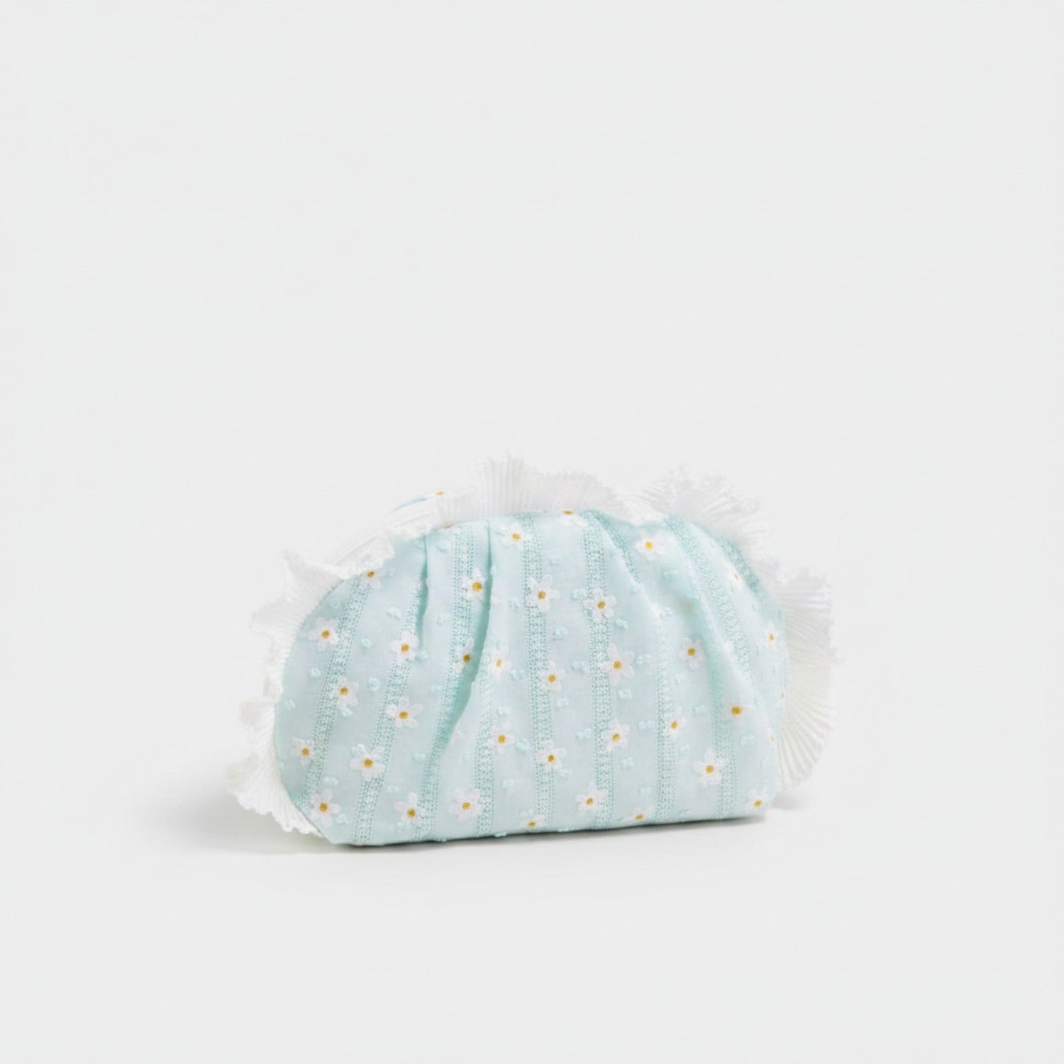 Light Blue Daisy Floral Ruched Cosmetic Bag