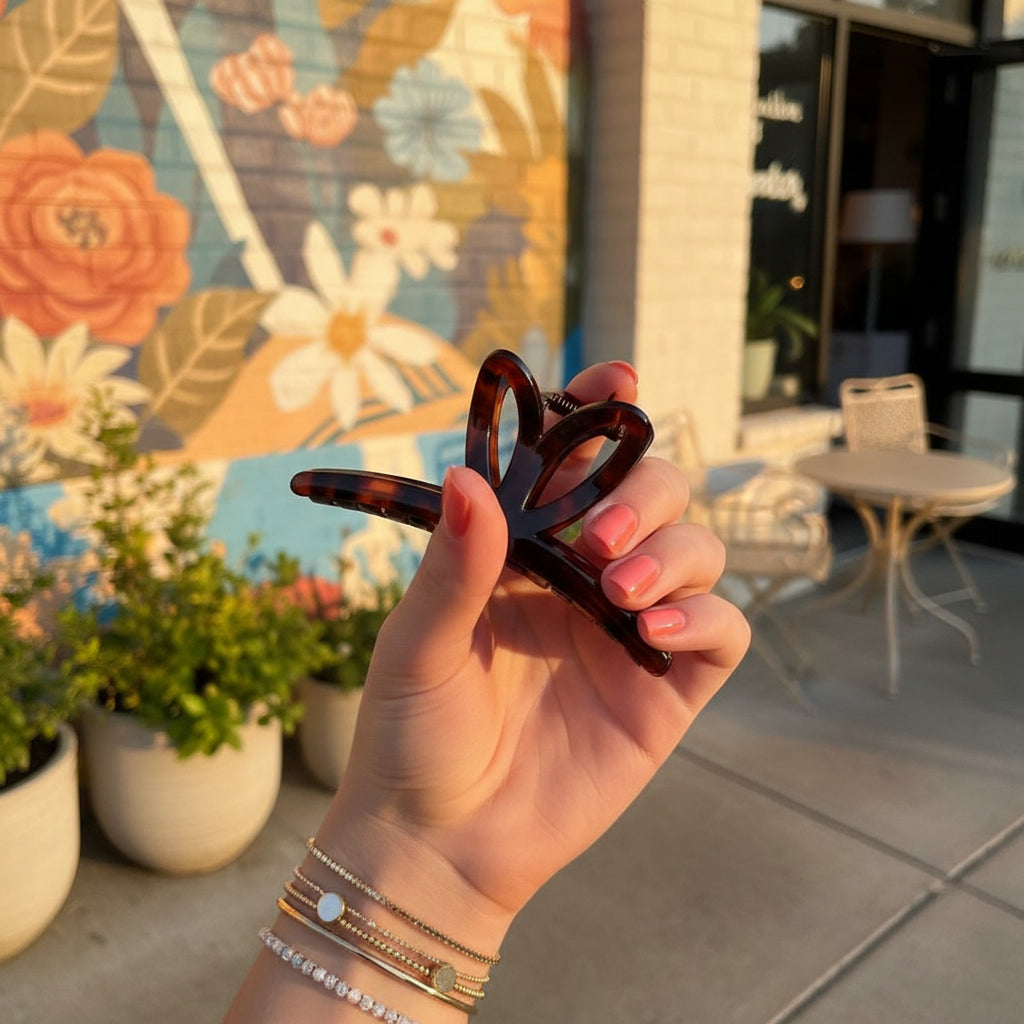 Tortoiseshell Hair Claw Clip With Bow