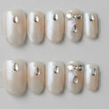 Glam Rhinestone Press-On Nails Set - Nude Rhinestone