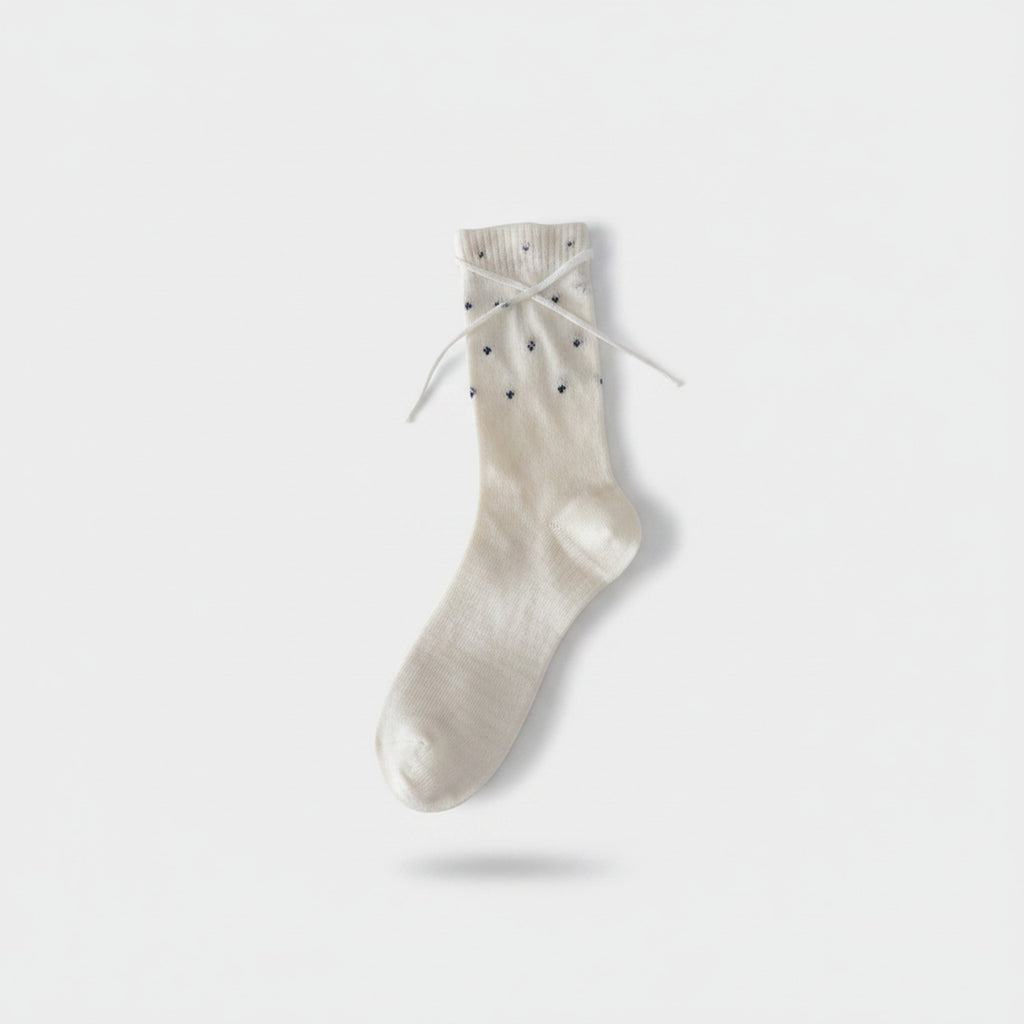 Cream Polka Dot Bow Tie Ankle Socks