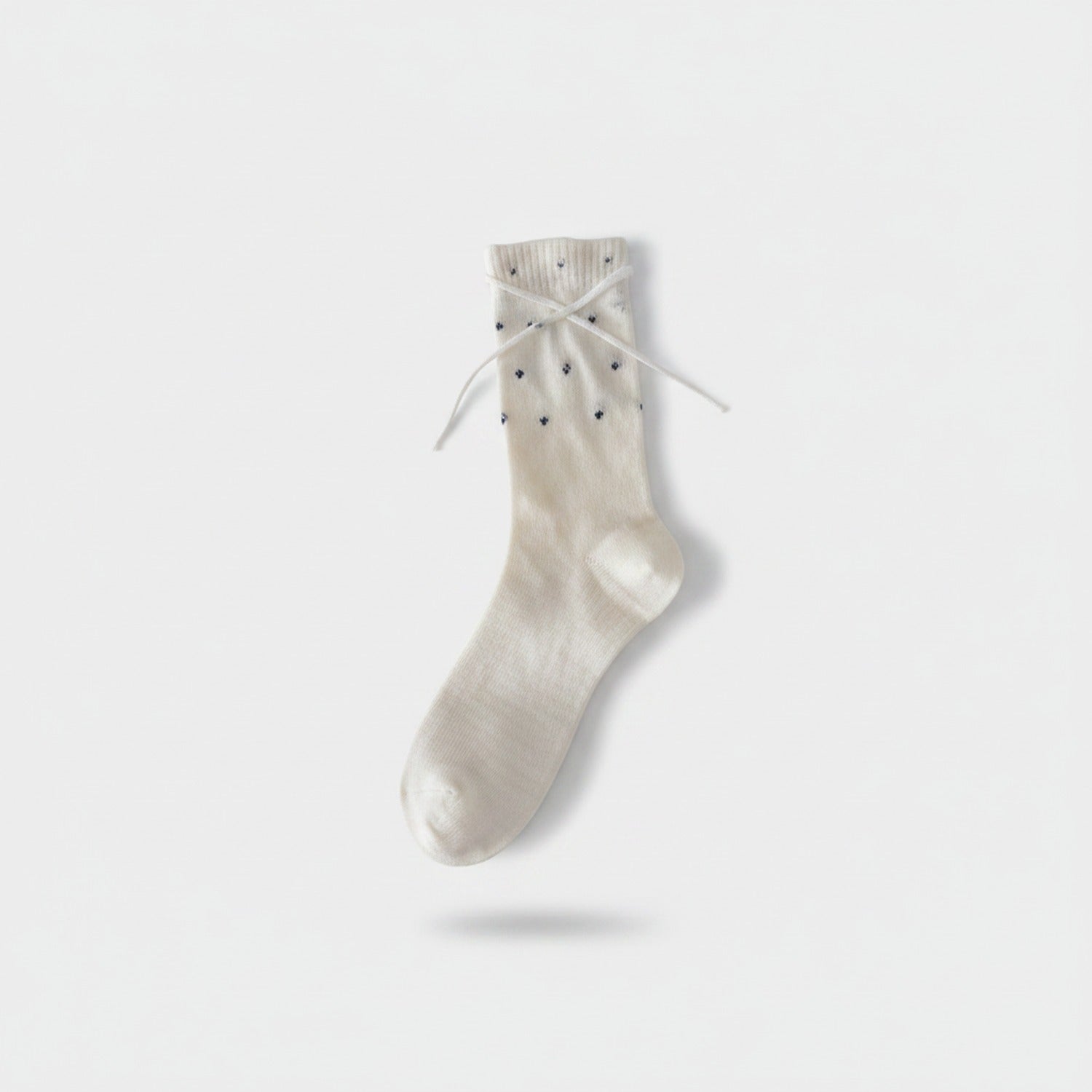 Cream Polka Dot Bow Tie Ankle Socks