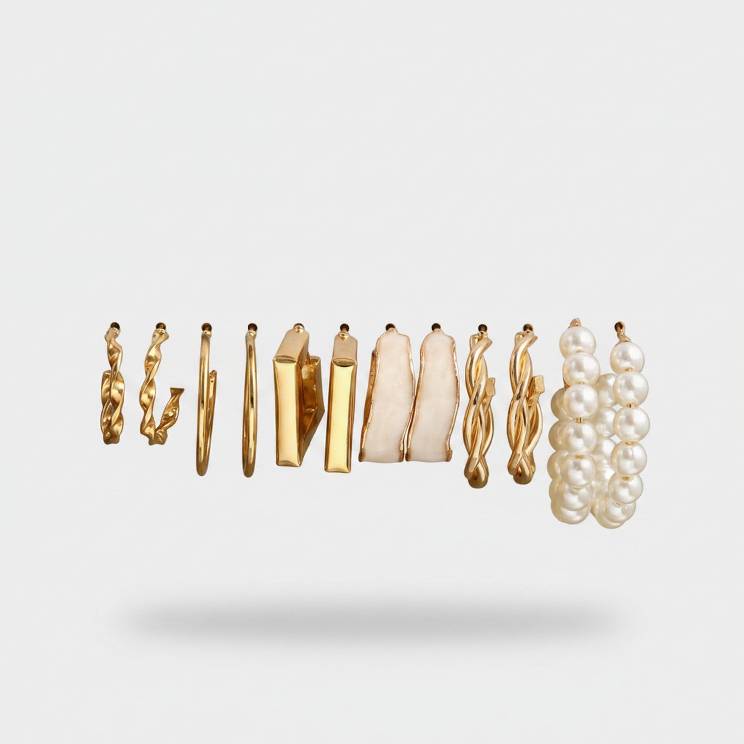 Gold Pearl Beaded Hoop Earring Set