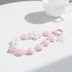 Beaded Heart Charm Keychain - Pink