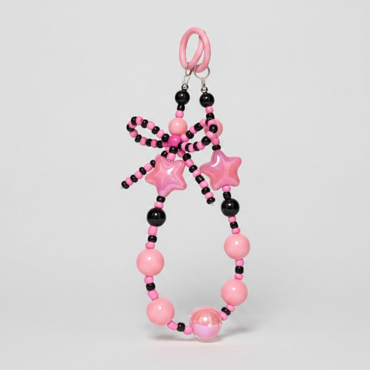 Beaded Star Charm Keychain - Barbie Pink Star