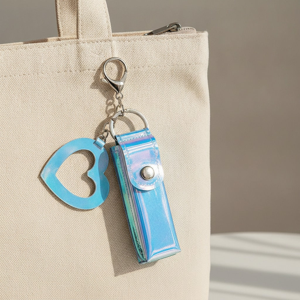 Holographic Heart Charm Keychain - Blue