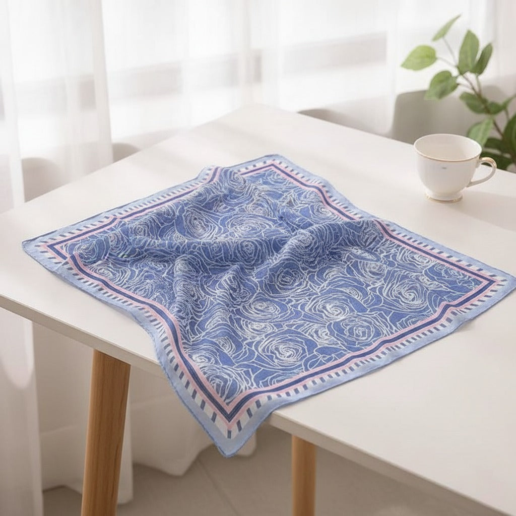 Rose Garden Silk Scarf - Blue Rose