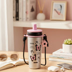 Cute Butterfly Charm Insulated Tumbler With Beaded Strap