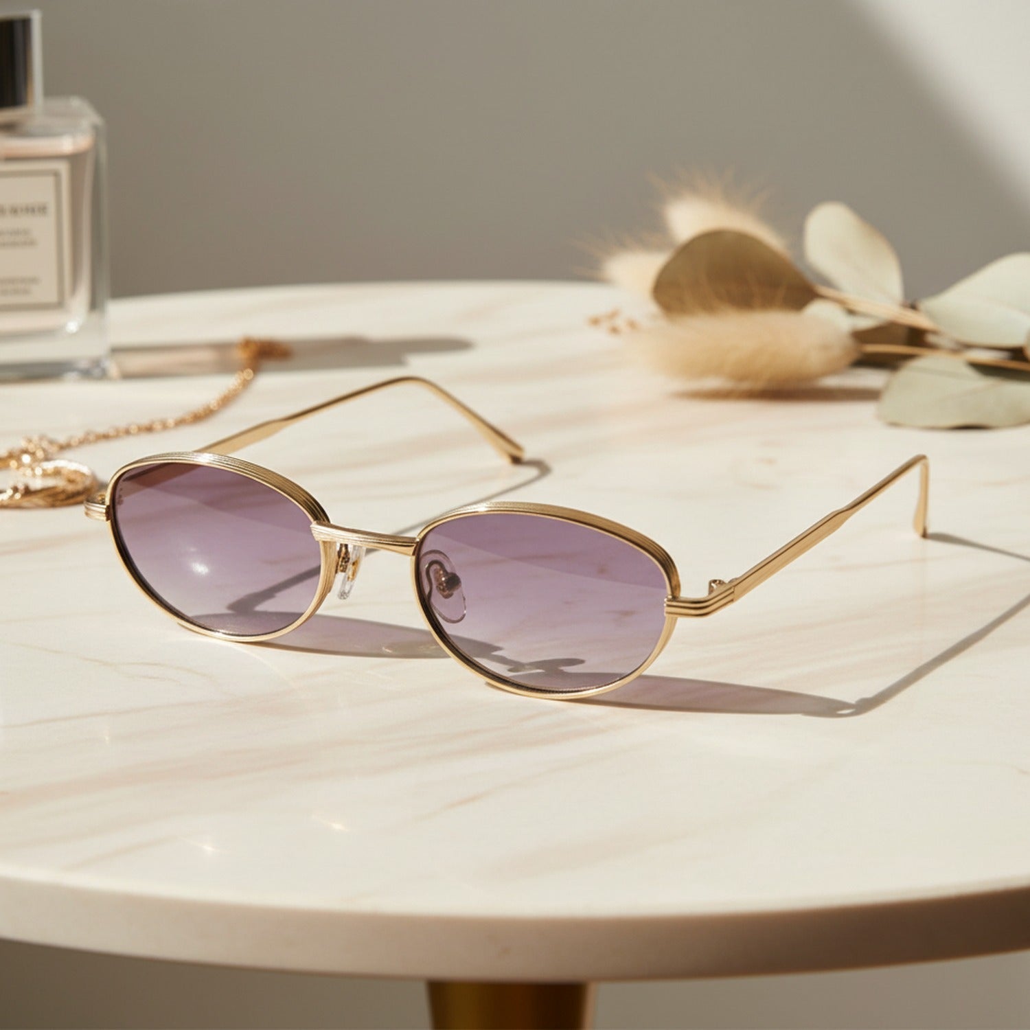 Oval Gold Frame Gradient Purple Sunglasses