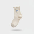 Cream Ribbed Ruffle Bow Socks