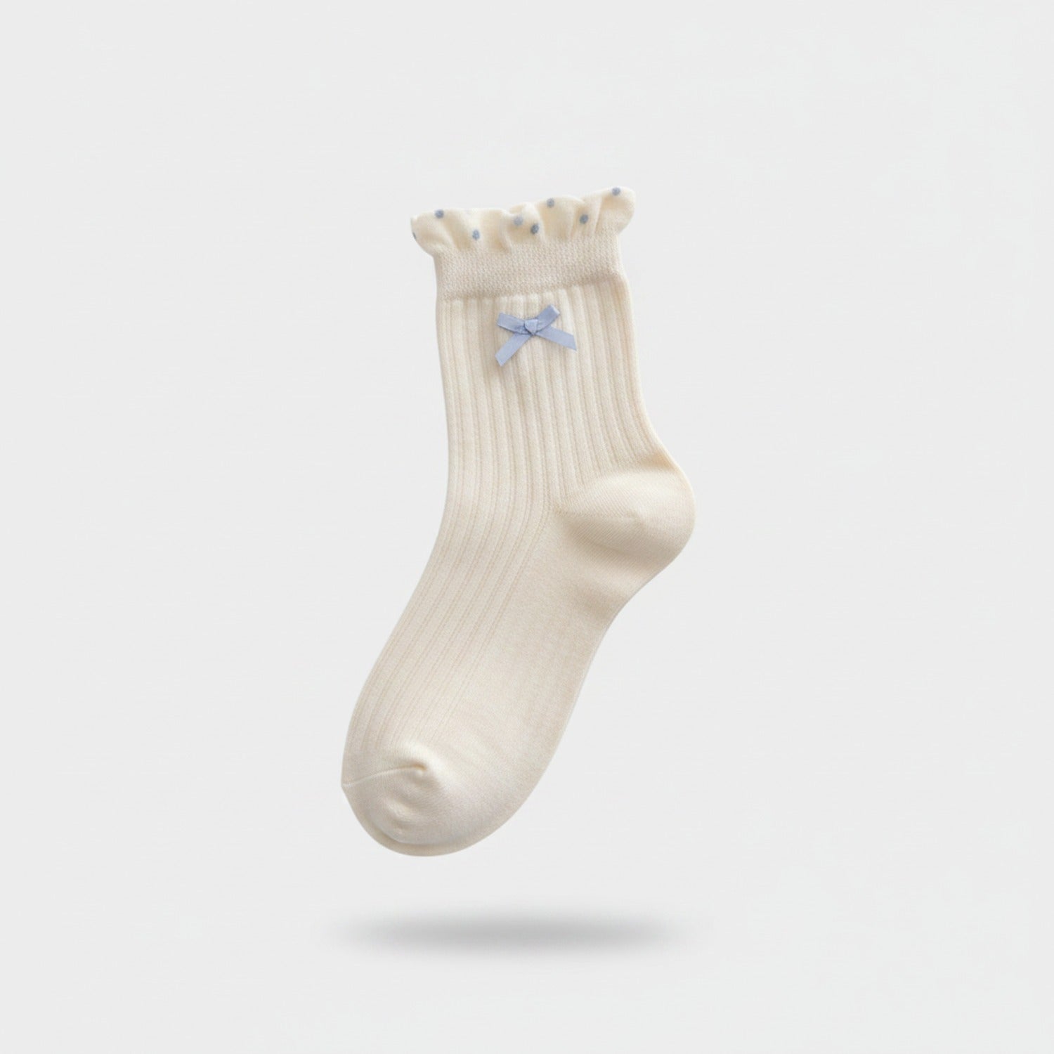 Cream Ribbed Ruffle Bow Socks