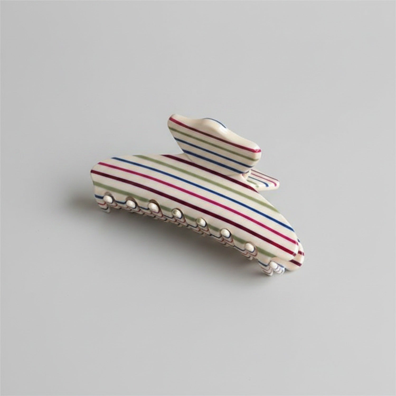 Pink Striped Claw Hair Clip With Beaded Details