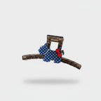 Blue Polka Dot Elephant Hair Claw With Cherry Charm