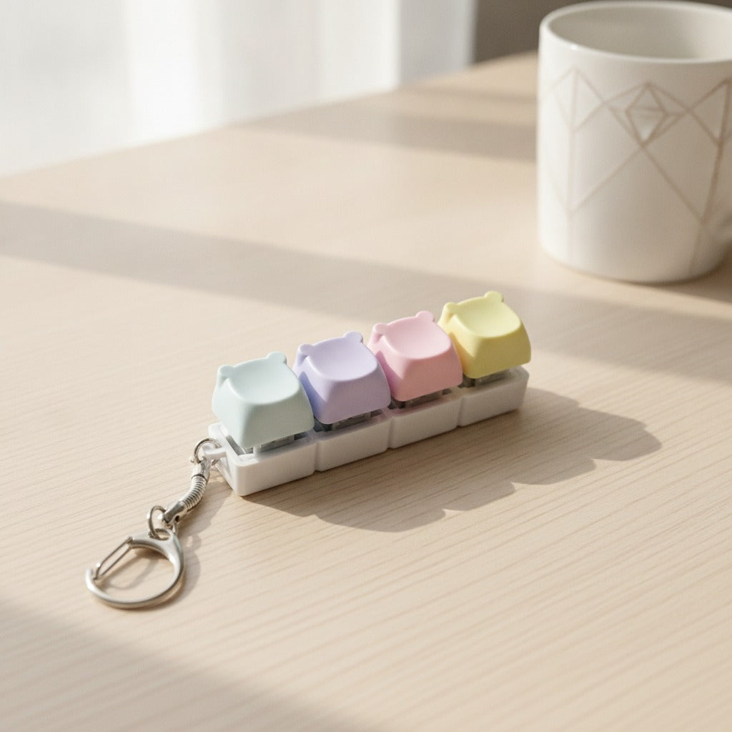 Mini Keyboard Keycap Keychain - Blue, Pink, Yellow & Cyan