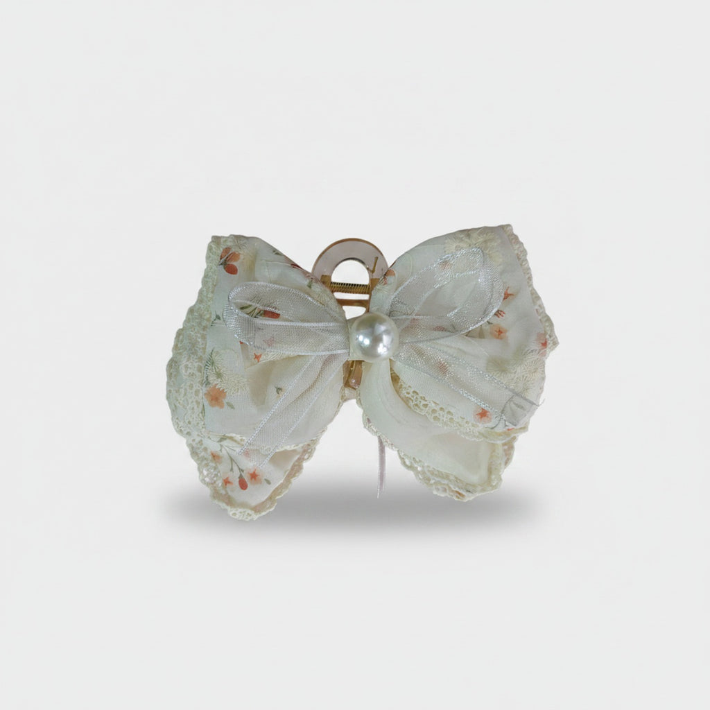 Cream Floral Lace Hair Claw With Pearl