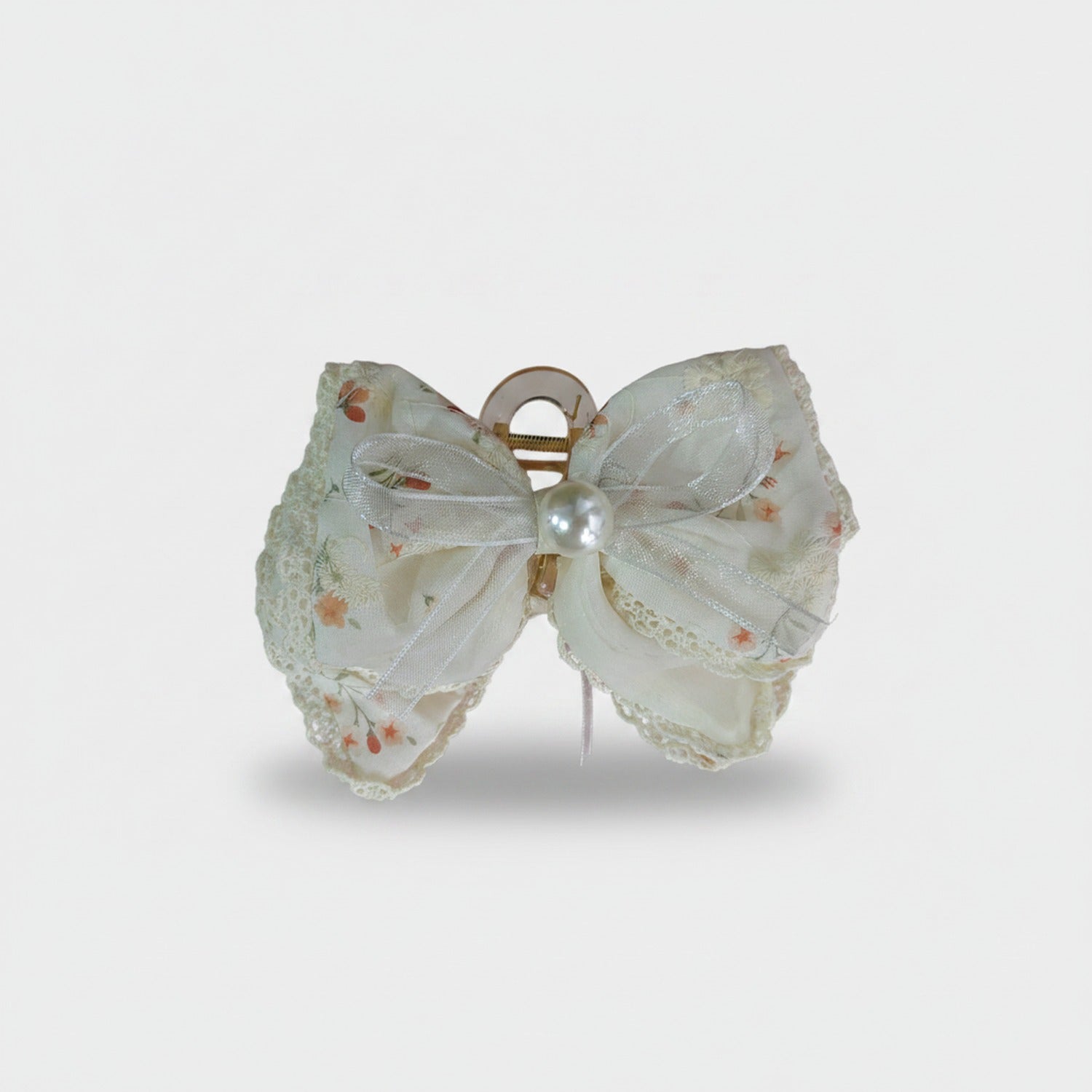 Cream Floral Lace Hair Claw With Pearl