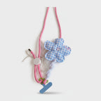 Blue Gingham Flower Phone Charm Strap