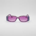 Purple Glitter Oval Sunglasses With Spike Eyelash Details