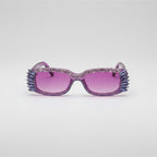 Purple Glitter Oval Sunglasses With Spike Eyelash Details
