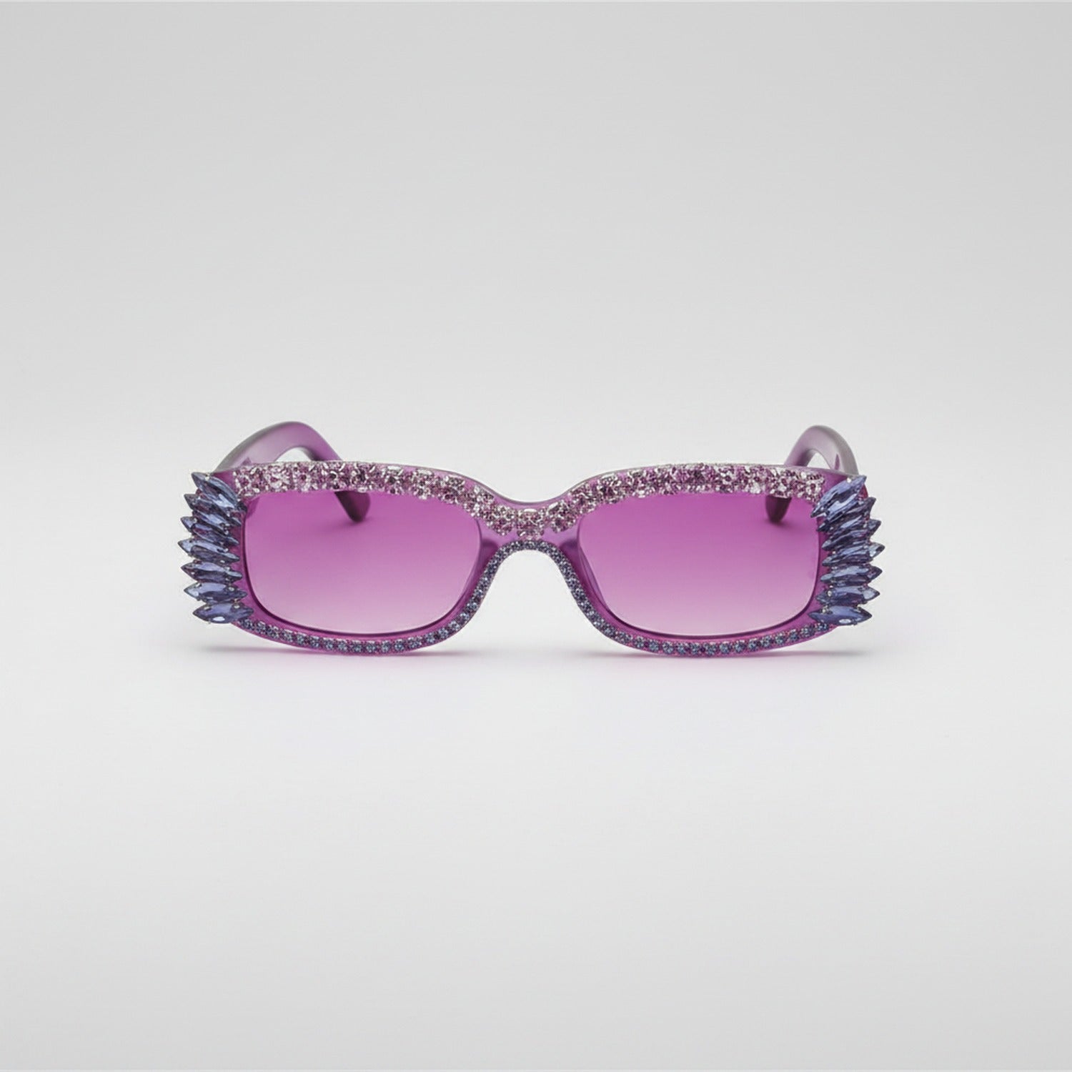 Purple Glitter Oval Sunglasses With Spike Eyelash Details