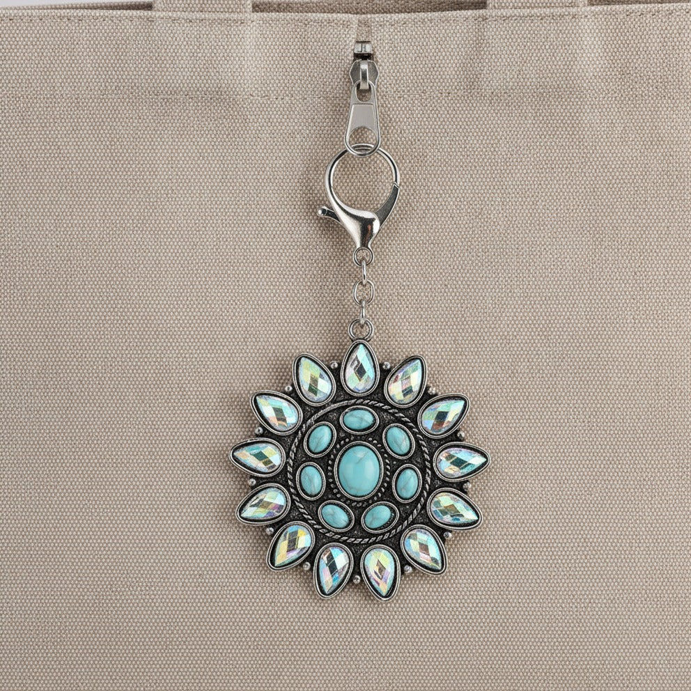 Turquoise Starburst Keychain - Peacock Blue