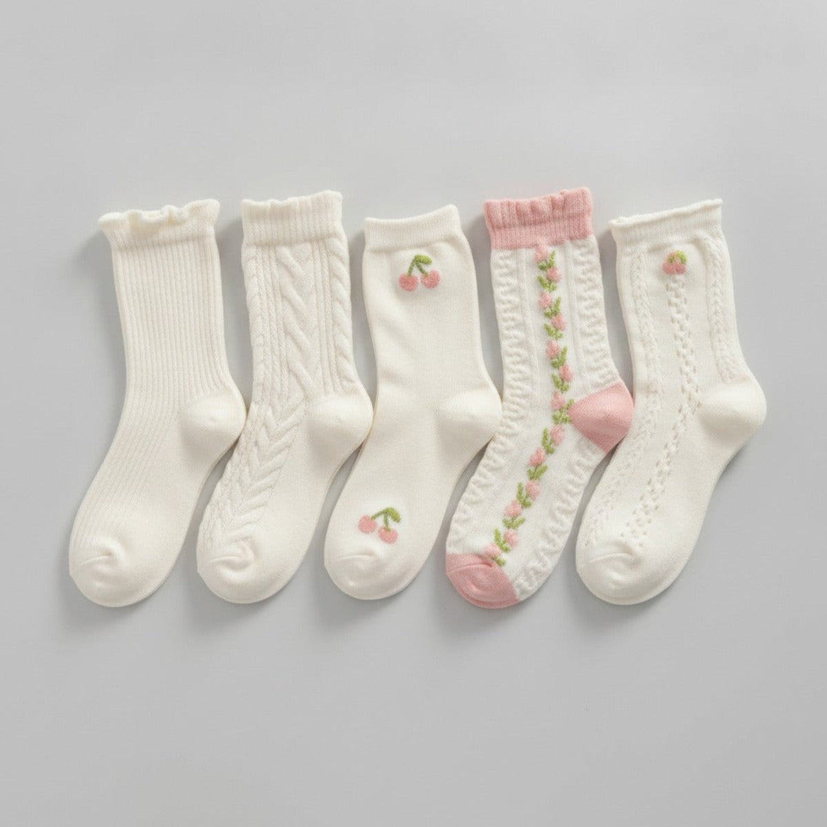 Cream Cherry Knit Crew Socks – apparel accessories (view 1)
