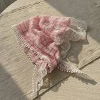 Embroidered Floral Mini Bonnet Headwrap - Pink Plaid
