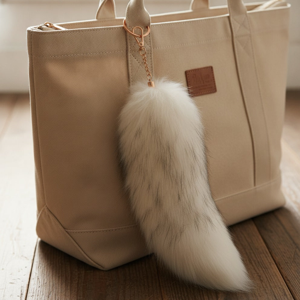 Fluffy Faux Fur Tail Keychain - Cream