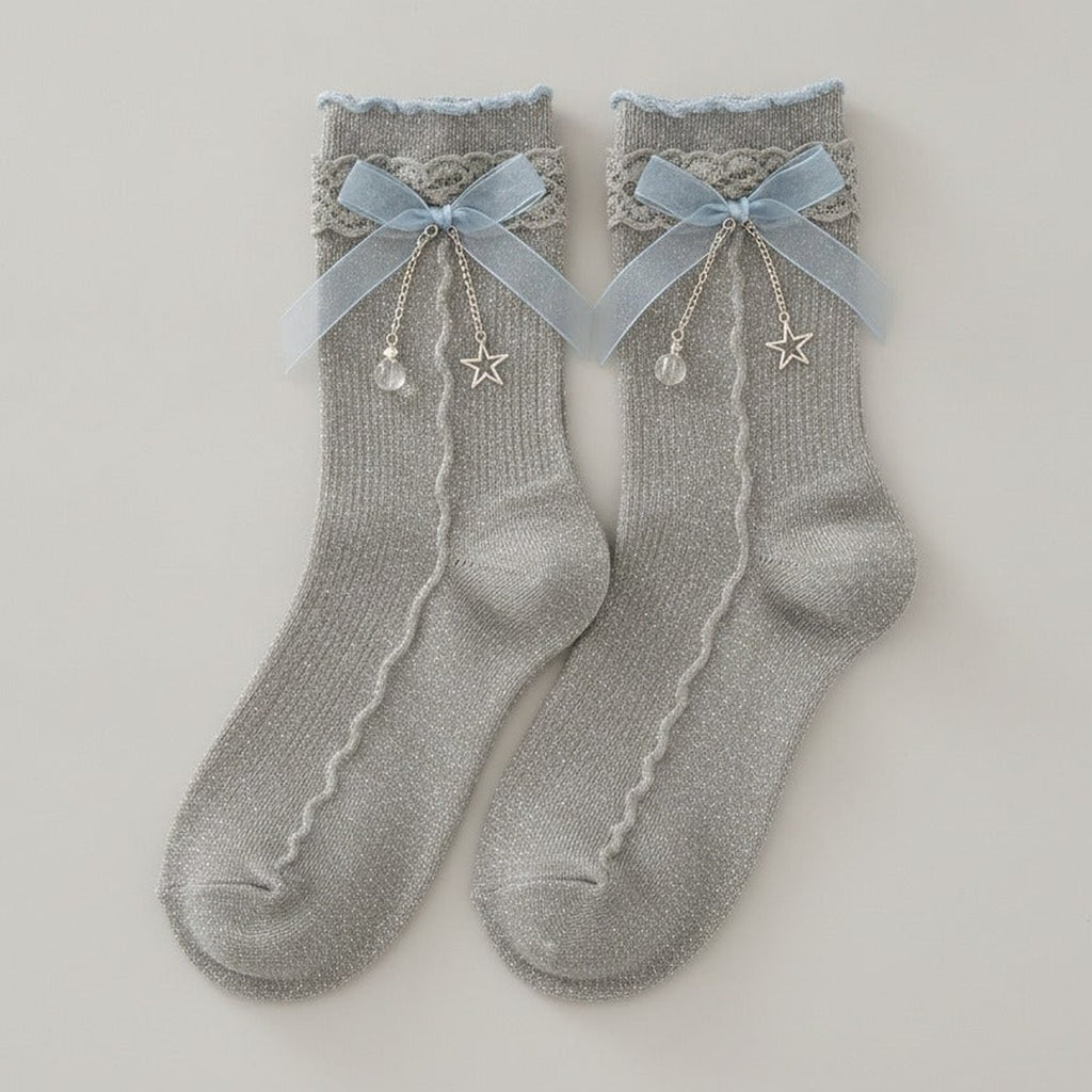 Gray Plaid Bow Crew Socks – apparel accessories (view 1)
