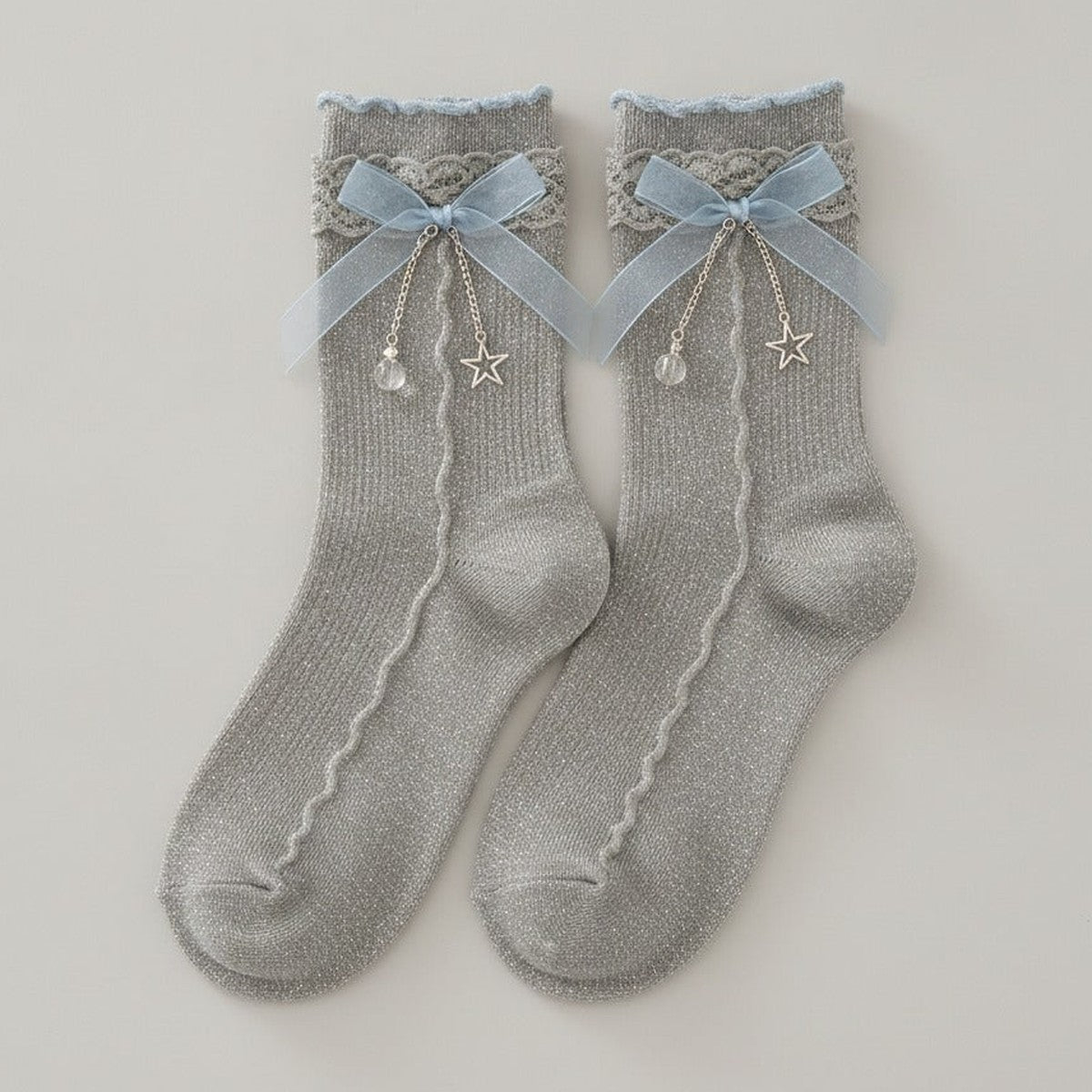 Gray Plaid Bow Crew Socks – apparel accessories (view 1)